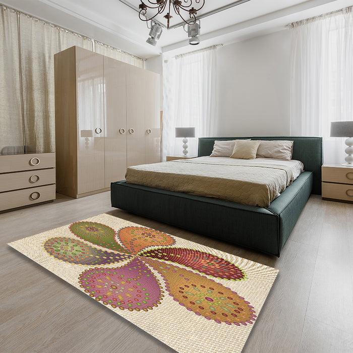 Patterned Chestnut Red Rug in a Bedroom, pat1308brn