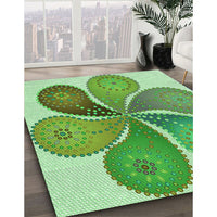 Patterned Dark Lime Green Rug, pat1308grn