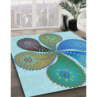 Patterned Sea Green Rug, pat1308lblu