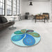 Round Patterned Sea Green Rug in a Office, pat1308lblu