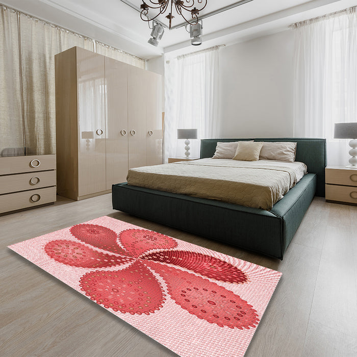 Patterned Pastel Pink Rug in a Bedroom, pat1308rd