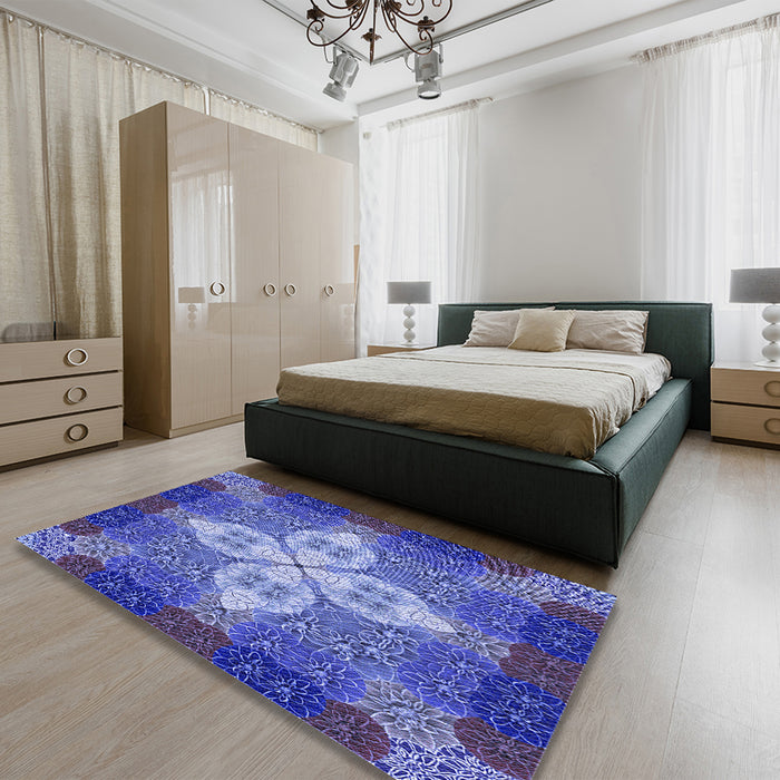 Patterned Sky Blue Rug in a Bedroom, pat1309blu