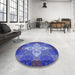 Round Patterned Sky Blue Rug in a Office, pat1309blu