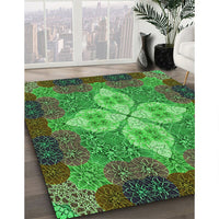 Patterned Army Green Rug, pat1309grn