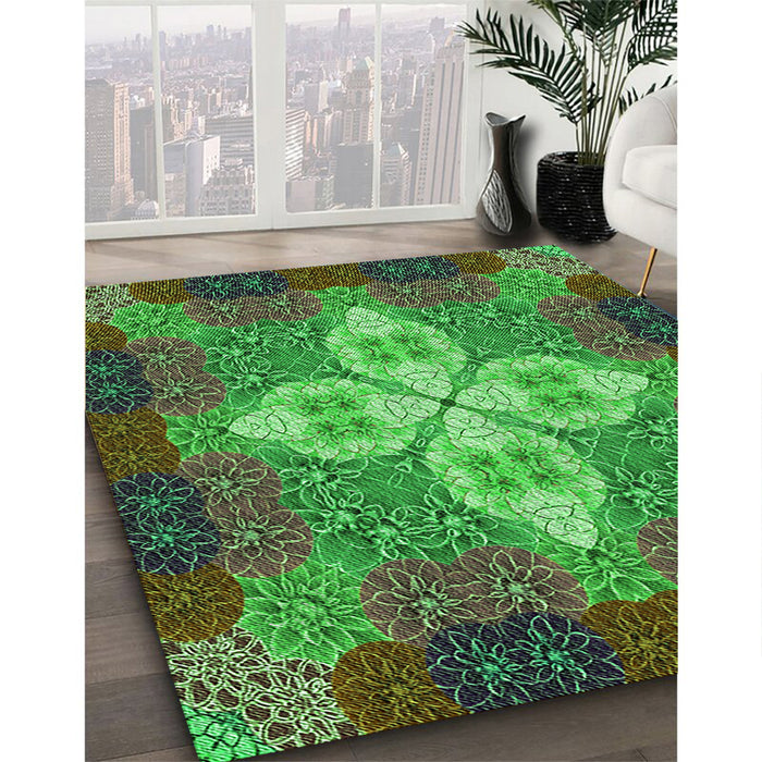 Patterned Army Green Rug in Family Room, pat1309grn