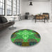 Round Patterned Army Green Rug in a Office, pat1309grn