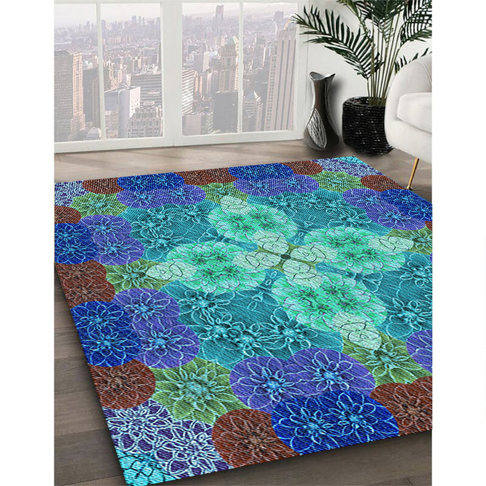 Machine Washable Transitional Dark Turquoise Green Rug in a Family Room, wshpat1309lblu