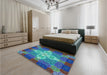 Patterned Dark Turquoise Green Rug in a Bedroom, pat1309lblu