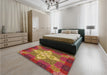 Patterned Orange Gold Rug in a Bedroom, pat1309org