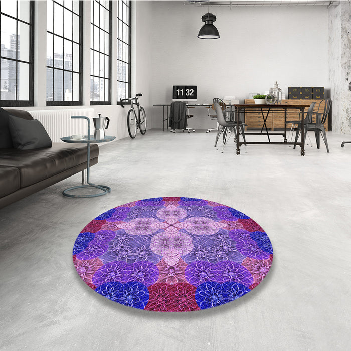 Round Patterned Purple Rug in a Office, pat1309pur