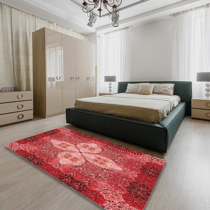 Patterned Red Rug in a Bedroom, pat1309rd