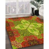 Patterned Green Rug, pat1309yw