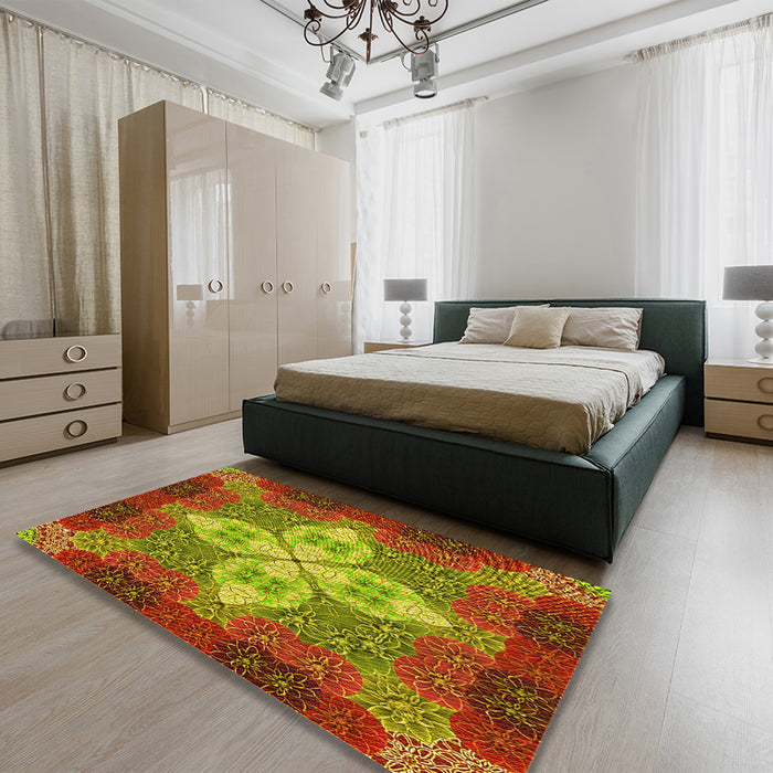 Patterned Green Rug in a Bedroom, pat1309yw
