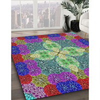 Patterned Dark Sea Green Modern Rug, pat1309