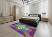 Patterned Dark Sea Green Modern Rug in a Bedroom, pat1309