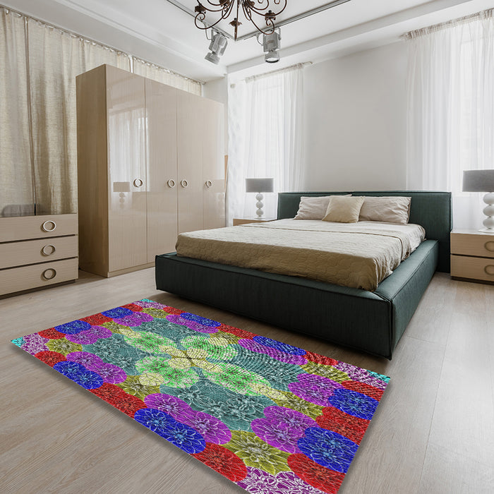 Patterned Dark Sea Green Modern Rug in a Bedroom, pat1309