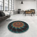 Round Machine Washable Transitional Midnight Gray Rug in a Office, wshpat130