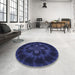 Round Patterned Night Blue Rug in a Office, pat131blu