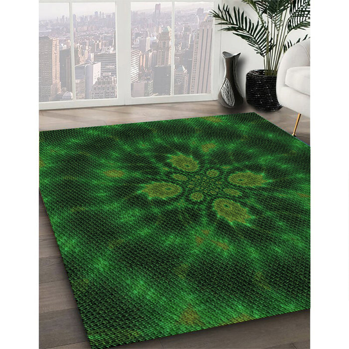 Patterned Green Rug in Family Room, pat131grn