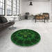 Round Patterned Green Rug in a Office, pat131grn