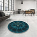 Round Patterned Dark Cyan Green Rug in a Office, pat131lblu