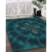 Patterned Dark Cyan Green Rug, pat131lblu