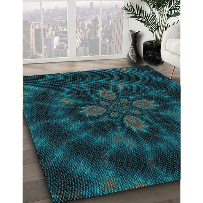 Machine Washable Transitional Dark Cyan Green Rug in a Family Room, wshpat131lblu
