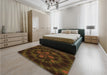 Patterned Dark Bronze Brown Rug in a Bedroom, pat131org