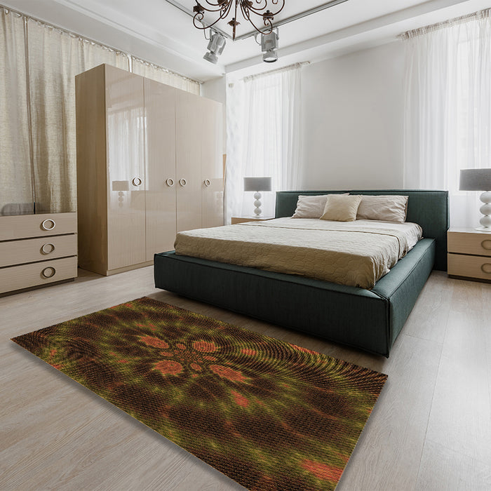 Patterned Dark Bronze Brown Rug in a Bedroom, pat131org
