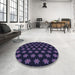 Round Patterned Deep Periwinkle Purple Rug in a Office, pat1310blu