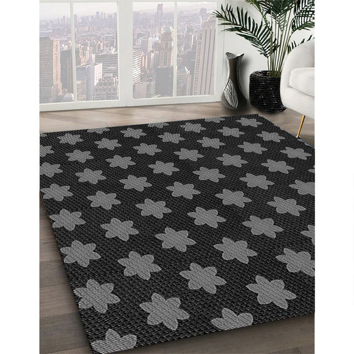 Patterned Black Rug in Family Room, pat1310gry