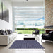 Square Patterned Night Blue Rug in a Living Room, pat1311blu