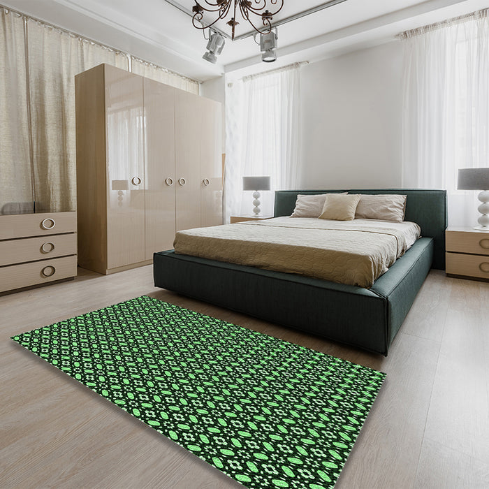 Patterned Black Rug in a Bedroom, pat1311grn