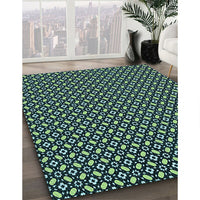 Patterned Deep Teal Green Rug, pat1311lblu