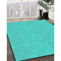 Patterned Dark Turquoise Green Rug, pat1312lblu