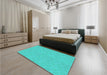 Patterned Dark Turquoise Green Rug in a Bedroom, pat1312lblu