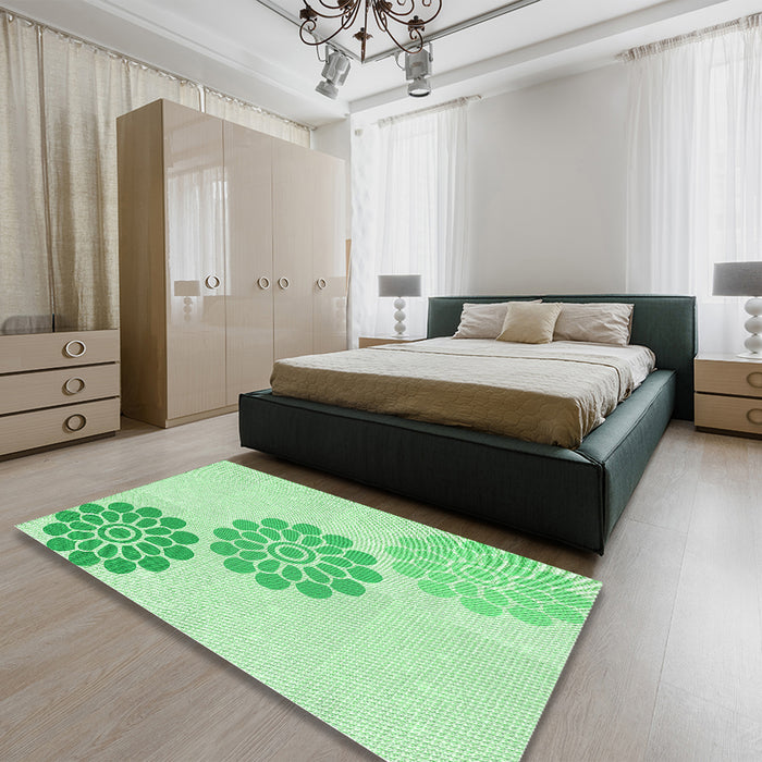 Patterned Green Rug in a Bedroom, pat1313grn