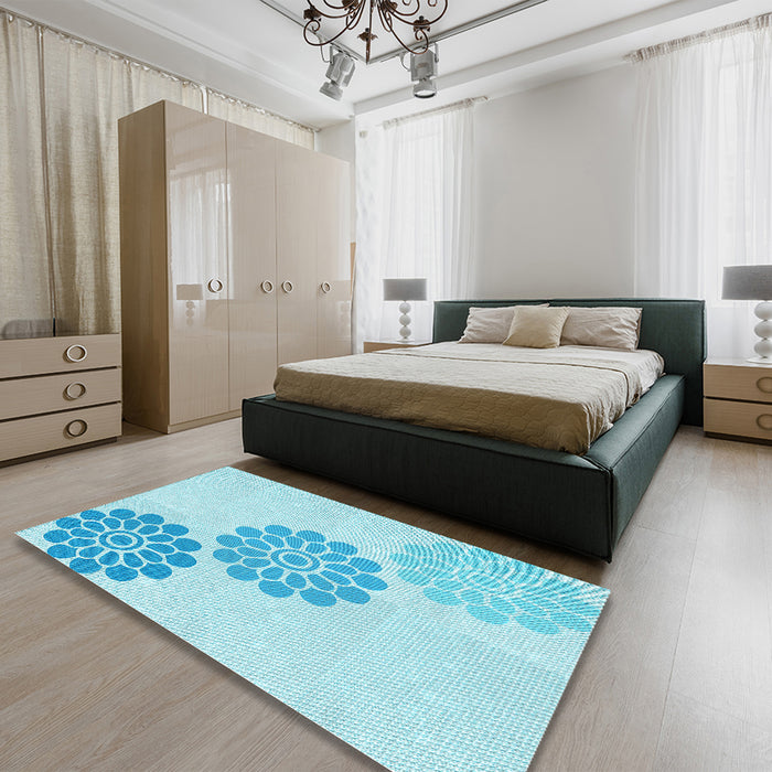 Patterned Diamond Blue Rug in a Bedroom, pat1313lblu