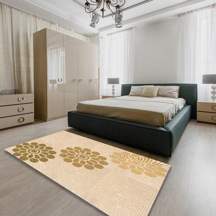 Patterned Yellow Rug in a Bedroom, pat1313org