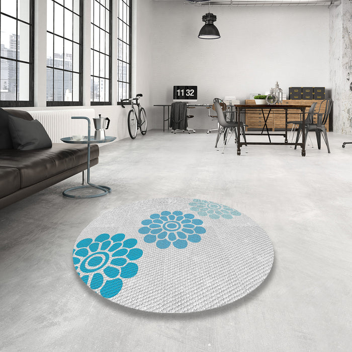 Round Machine Washable Transitional Light Slate Blue Rug in a Office, wshpat1313