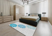 Patterned Light Slate Blue Novelty Rug in a Bedroom, pat1313