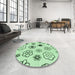 Round Patterned Mint Green Rug in a Office, pat1314grn