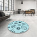 Round Patterned Seafoam Green Rug in a Office, pat1314lblu