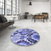 Round Patterned Deep Periwinkle Purple Rug in a Office, pat1315blu