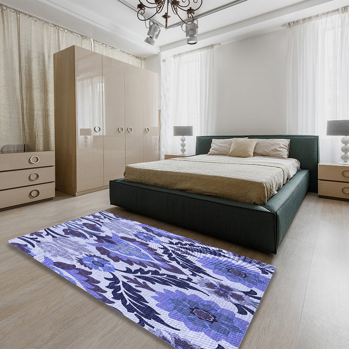 Patterned Deep Periwinkle Purple Rug in a Bedroom, pat1315blu