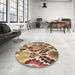 Round Patterned Yellow Rug in a Office, pat1315brn