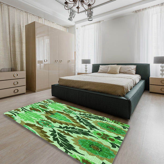 Patterned Jade Green Rug in a Bedroom, pat1315grn