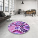 Round Patterned Dark Orchid Purple Rug in a Office, pat1315pur