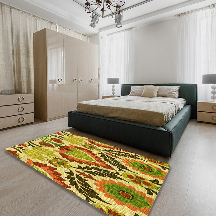 Patterned Mahogany Brown Rug in a Bedroom, pat1315yw