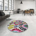 Round Machine Washable Transitional Silver Gray Rug in a Office, wshpat1315